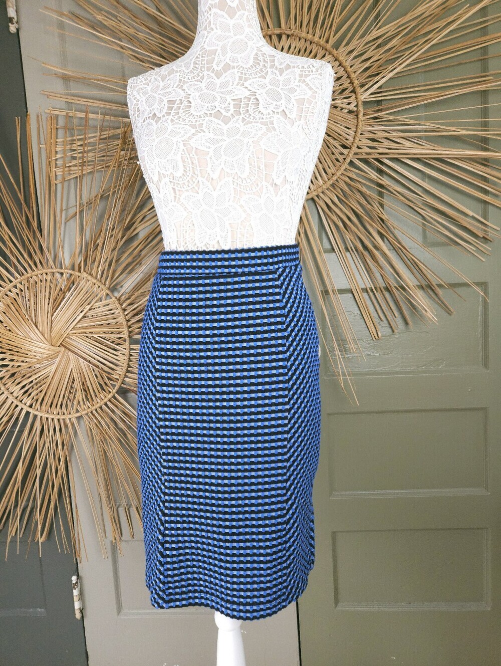 Maeve by Anthropologie Textured Indigo Pencil Skirt Elastic Waist Women's Small